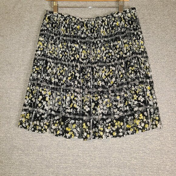 Elle Dresses & Skirts - ELLE Pleated Swing Mini Skirt Black and Yellow Floral Size M